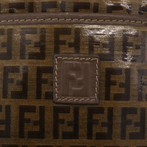 FENDI Zucchino Canvas Shoulder Bag Coated Canvas Beige Gold Auth 207406