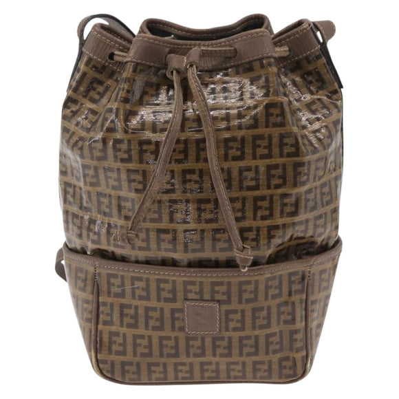 FENDI Zucchino Canvas Shoulder Bag Coated Canvas Beige Gold Auth 207406