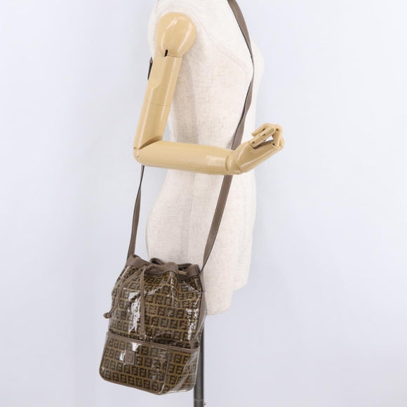 FENDI Zucchino Canvas Shoulder Bag Coated Canvas Beige Gold Auth 207406