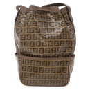 FENDI Zucchino Canvas Shoulder Bag Coated Canvas Beige Gold Auth 207406-3