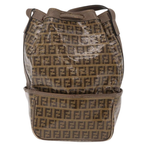 FENDI Zucchino Canvas Shoulder Bag Coated Canvas Beige Gold Auth 207406