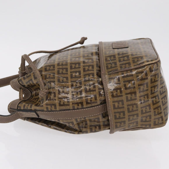 FENDI Zucchino Canvas Shoulder Bag Coated Canvas Beige Gold Auth 207406