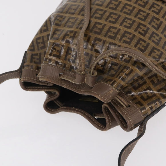 FENDI Zucchino Canvas Shoulder Bag Coated Canvas Beige Gold Auth 207406