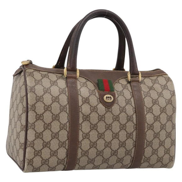 GUCCI GG Supreme Web Sherry Line Hand Bag PVC Beige Gold 40 02 007 Auth 207408