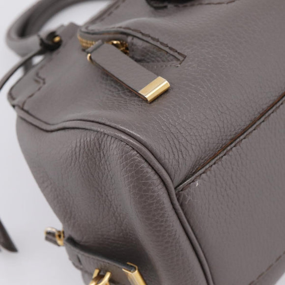 TOD'S Shoulder Bag Leather Gray Gold Auth 207410A