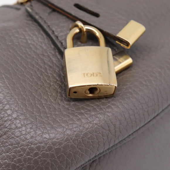 TOD'S Shoulder Bag Leather Gray Gold Auth 207410A