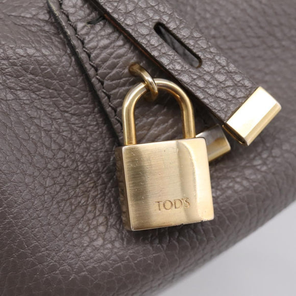 TOD'S Shoulder Bag Leather Gray Gold Auth 207410A