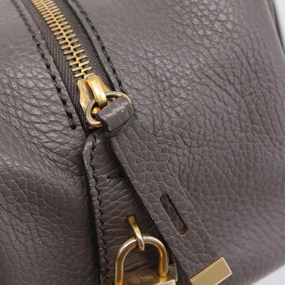 TOD'S Shoulder Bag Leather Gray Gold Auth 207410A