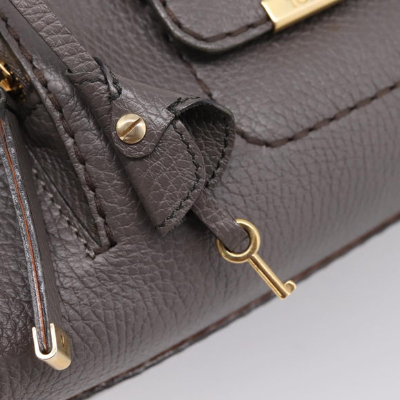 TOD'S Shoulder Bag Leather Gray Gold Auth 207410A