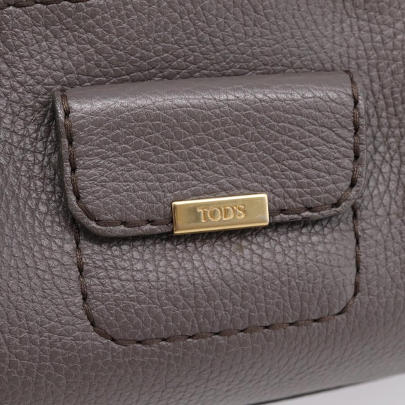 TOD'S Shoulder Bag Leather Gray Gold Auth 207410A