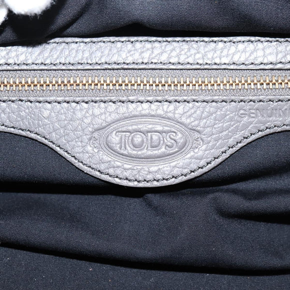 TOD'S Shoulder Bag Leather Gray Gold Auth 207410A