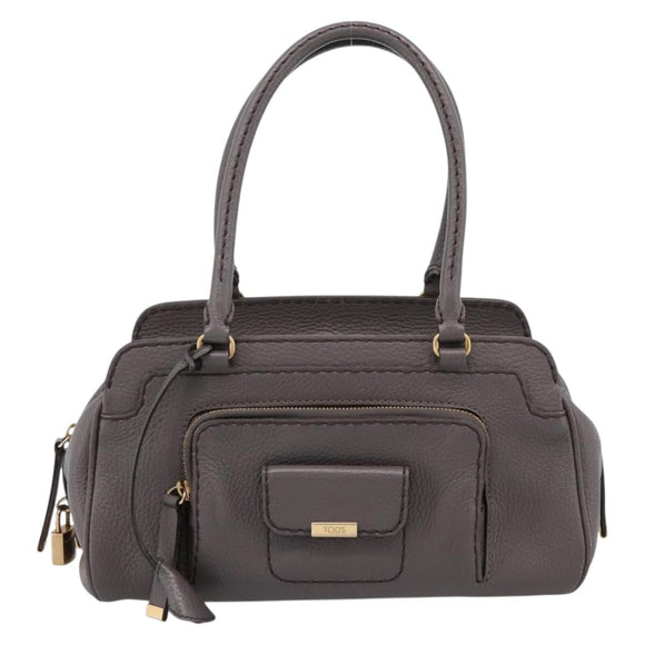 TOD'S Shoulder Bag Leather Gray Gold Auth 207410A