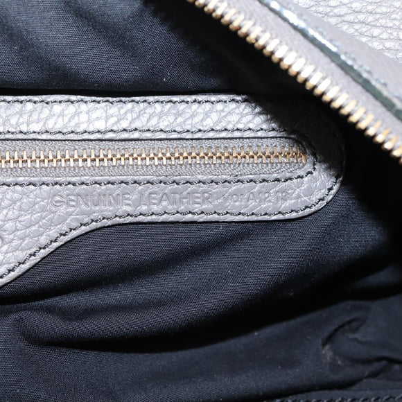 TOD'S Shoulder Bag Leather Gray Gold Auth 207410A