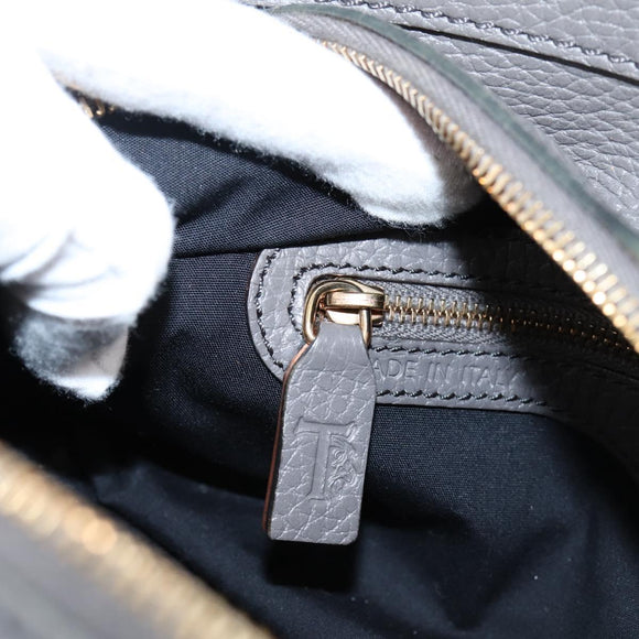 TOD'S Shoulder Bag Leather Gray Gold Auth 207410A