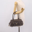TOD'S Shoulder Bag Leather Gray Gold Auth 207410A-26