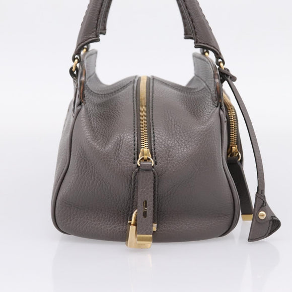 TOD'S Shoulder Bag Leather Gray Gold Auth 207410A