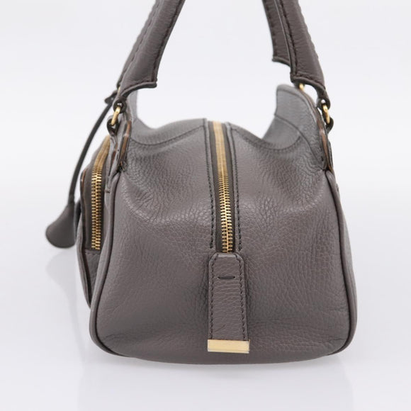 TOD'S Shoulder Bag Leather Gray Gold Auth 207410A