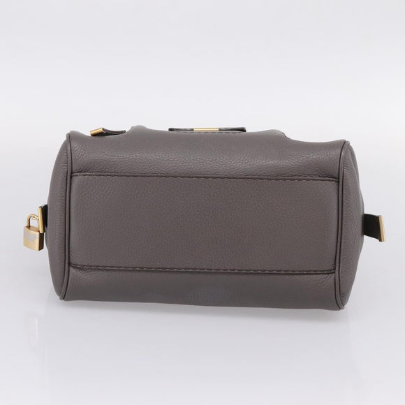 TOD'S Shoulder Bag Leather Gray Gold Auth 207410A
