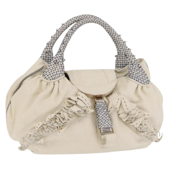 FENDI Spy Bag Hand Bag Leather White Gold Auth 207411V