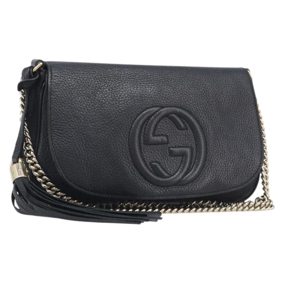 GUCCI Soho Chain Shoulder Bag Leather Black Gold 536224 Auth 207417V