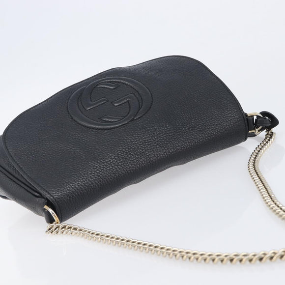 GUCCI Soho Chain Shoulder Bag Leather Black Gold 536224 Auth 207417V