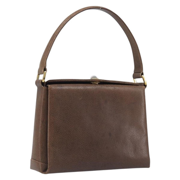 GUCCI Hand Bag Leather Brown Gold Auth 207418A