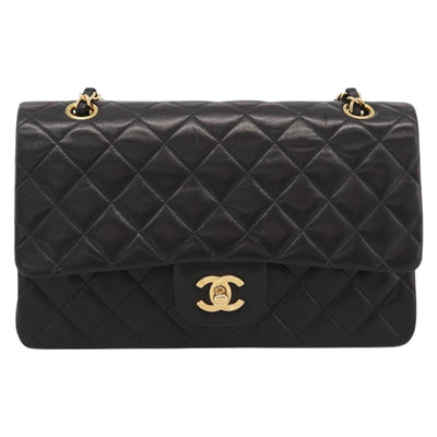 CHANEL Matelasse 25 Chain Shoulder Bag Lamb Skin Black Gold CC Auth 207421SAM - 0