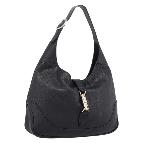 GUCCI New Jackie Shoulder Bag Leather Black Gold 277520 Auth 207422V