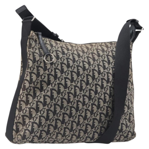 Christian Dior Trotter Canvas Shoulder Bag Black Silver Auth 207429
