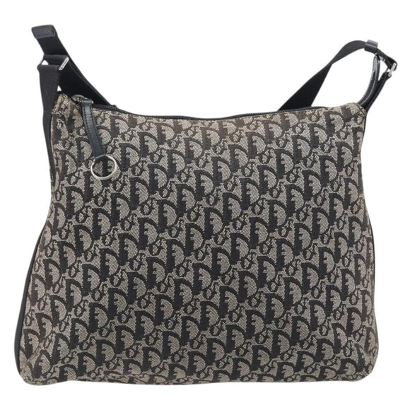 Christian Dior Trotter Canvas Shoulder Bag Black Silver Auth 207429