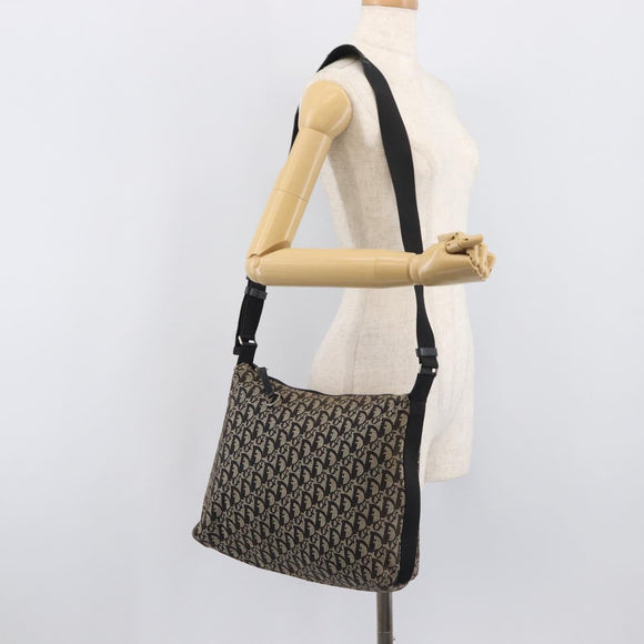 Christian Dior Trotter Canvas Shoulder Bag Black Silver Auth 207429