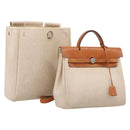 HERMES Her Bag A Dos Backpack Canvas 2way Beige Silver Auth 207431-1