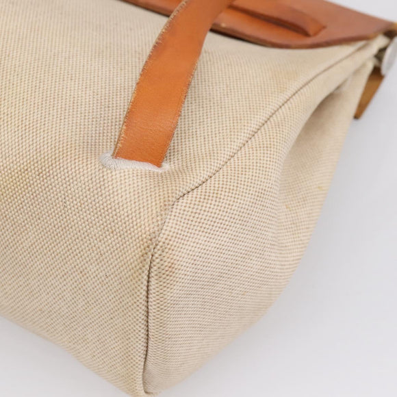 HERMES Her Bag A Dos Backpack Canvas 2way Beige Silver Auth 207431