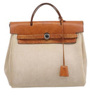 HERMES Her Bag A Dos Backpack Canvas 2way Beige Silver Auth 207431-2