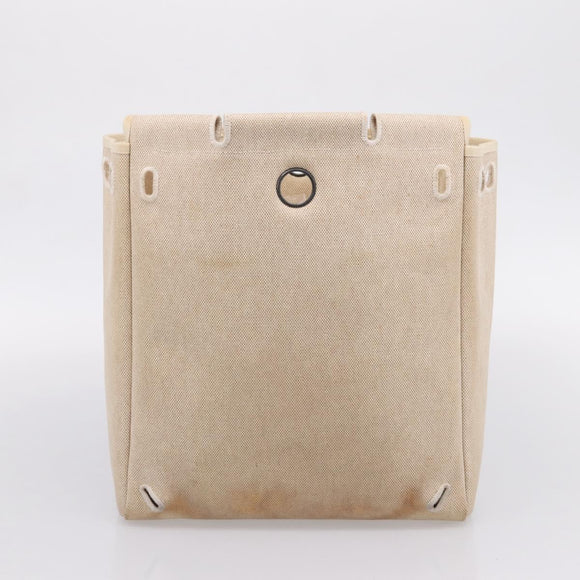 HERMES Her Bag A Dos Backpack Canvas 2way Beige Silver Auth 207431