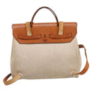 HERMES Her Bag A Dos Backpack Canvas 2way Beige Silver Auth 207431-3
