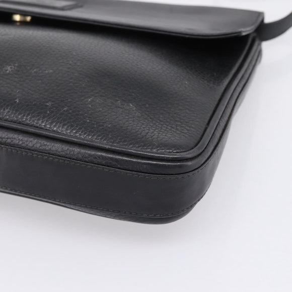GUCCI Shoulder Bag Leather Black Gold Auth 207435