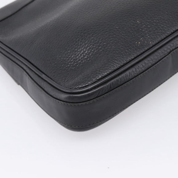 GUCCI Shoulder Bag Leather Black Gold Auth 207435