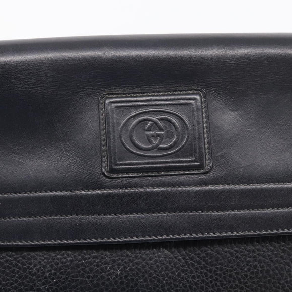 GUCCI Shoulder Bag Leather Black Gold Auth 207435