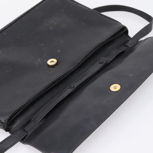 GUCCI Shoulder Bag Leather Black Gold Auth 207435