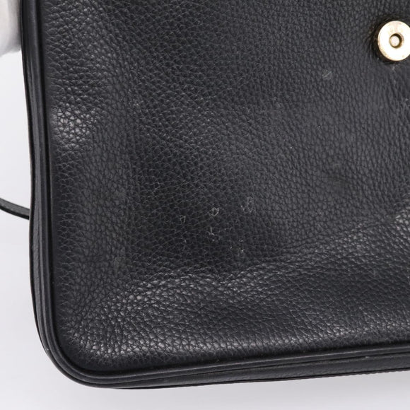 GUCCI Shoulder Bag Leather Black Gold Auth 207435