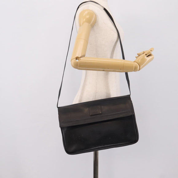 GUCCI Shoulder Bag Leather Black Gold Auth 207435
