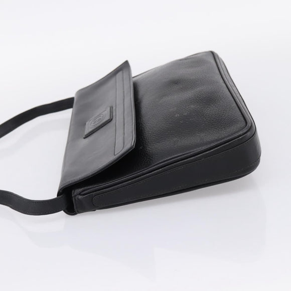 GUCCI Shoulder Bag Leather Black Gold Auth 207435
