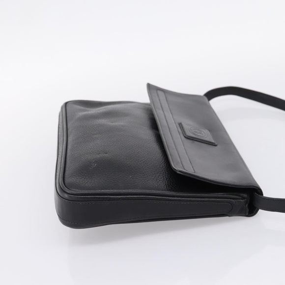 GUCCI Shoulder Bag Leather Black Gold Auth 207435
