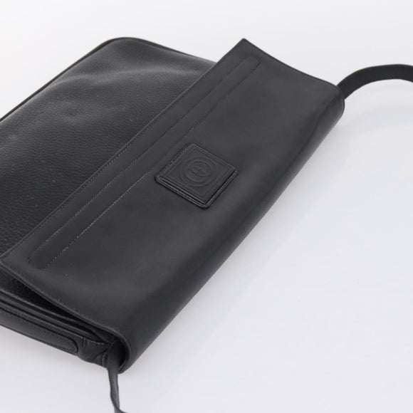 GUCCI Shoulder Bag Leather Black Gold Auth 207435