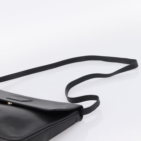 GUCCI Shoulder Bag Leather Black Gold Auth 207435