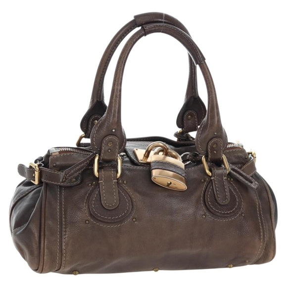 Chloe Paddington Hand Bag Leather Brown Gold Silver Auth 207438V