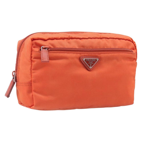 PRADA Pouch Nylon Orange Silver Auth 207441A