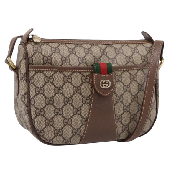GUCCI GG Supreme Web Sherry Line Bag PVC Beige Gold 001 754 6177 Auth 207442
