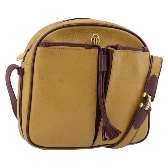 Cartier Must Line Trinity Shoulder Bag Leather Beige Gold Auth 207443